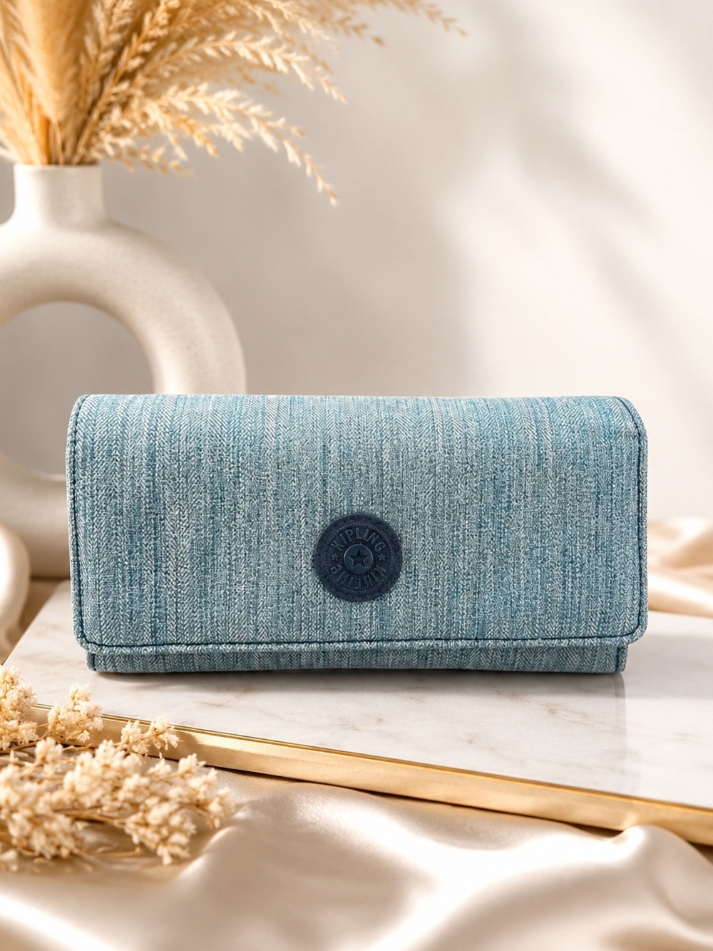 Kipling Women's Large Printed Fashion Wristlet Wallet Blue / Gray